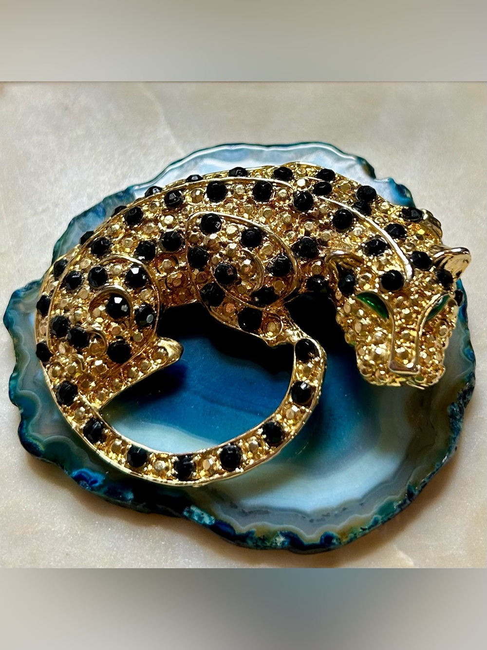 Vintage Leopard 1980s Brooch Rhinestones